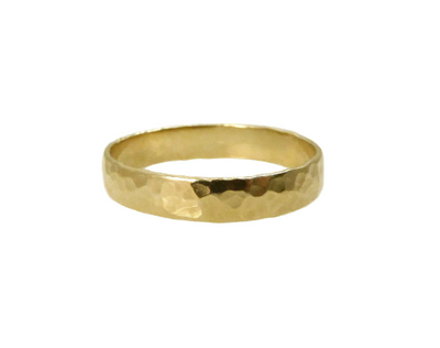 14k yellow gold 4 mm wide hammered band (2136)