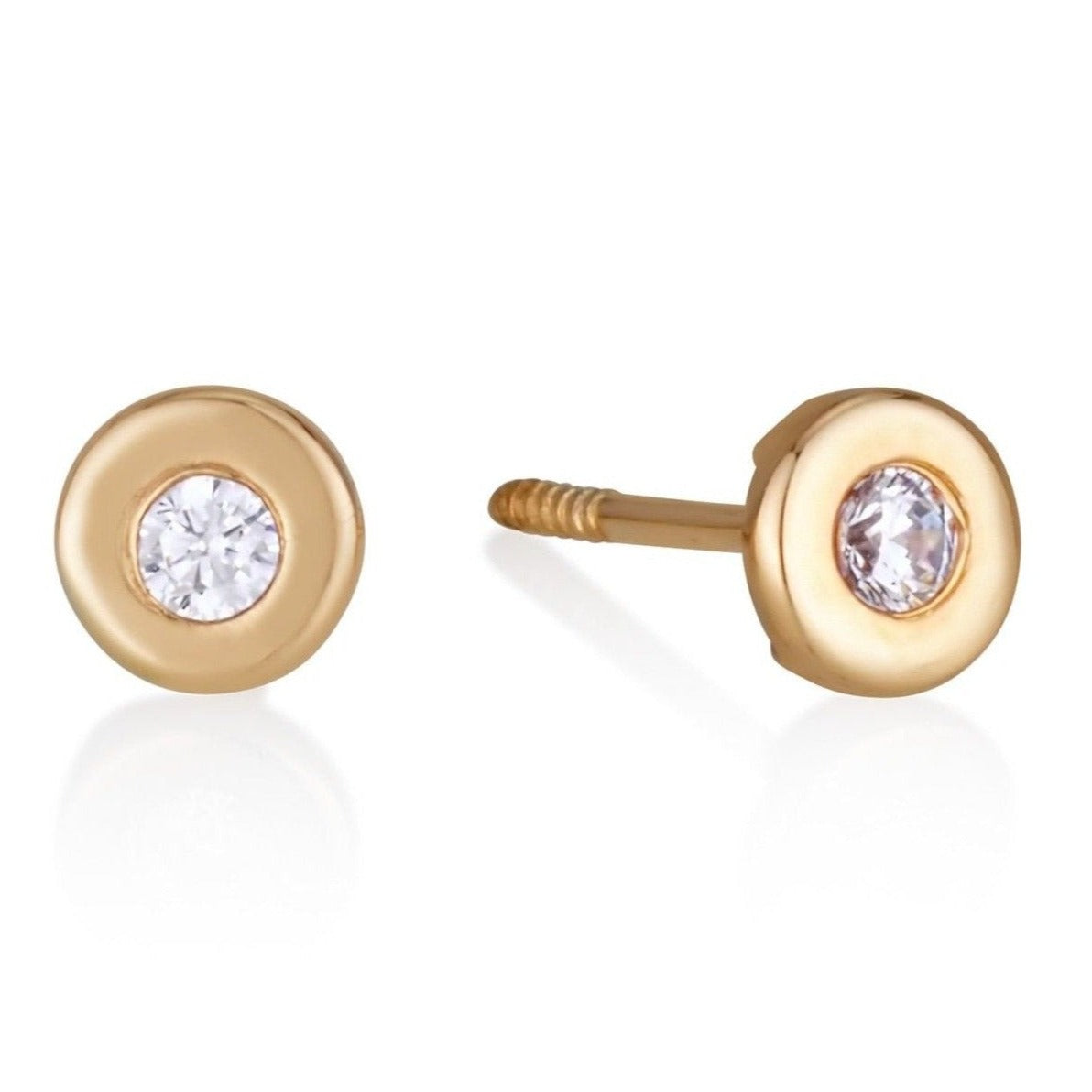 Round 4mm gold earrings with cubic zirconia