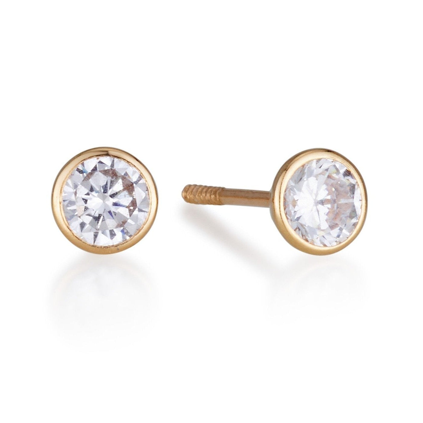 Round 4mm gold earrings with cubic zirconia