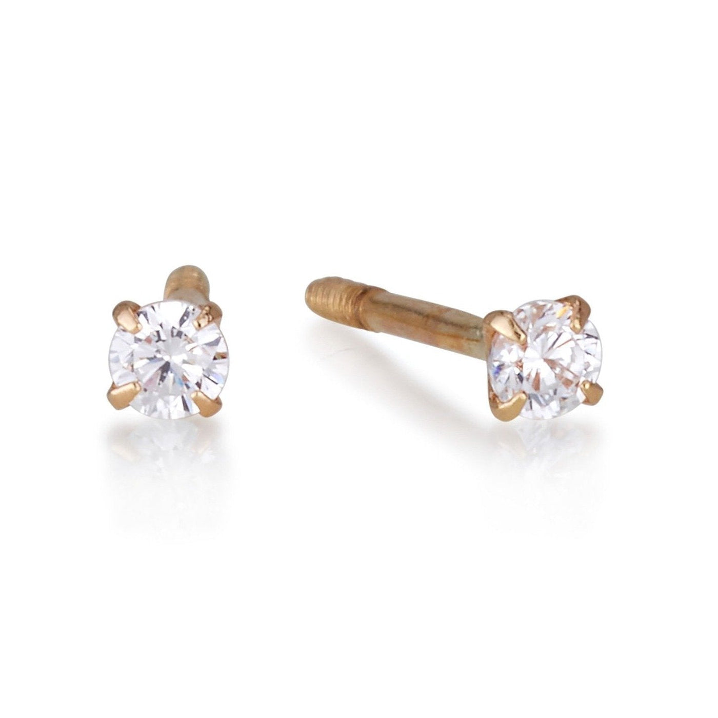 2mm Cubic Zirconia Solitaire Studs in yellow Gold