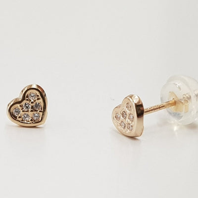 gold heart earrings with zircon 4.5mm