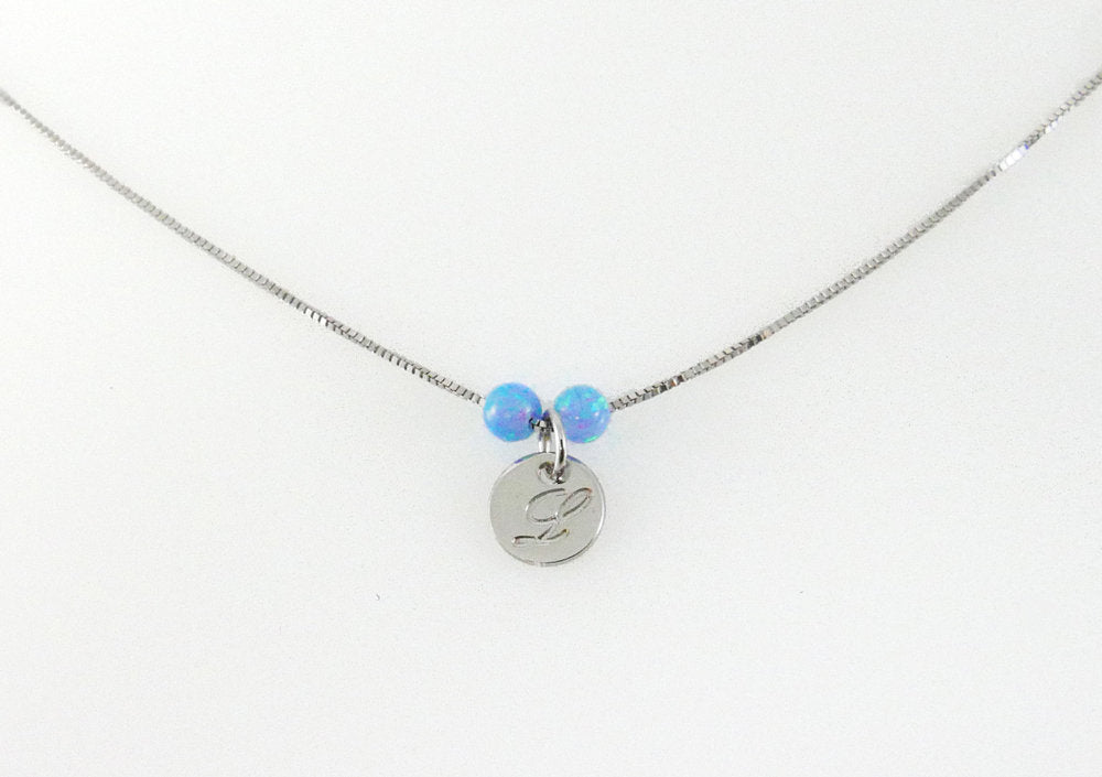 Letter charm necklace with opal