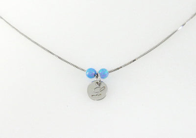 Letter charm necklace with opal