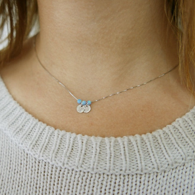 Letter charm necklace with opal