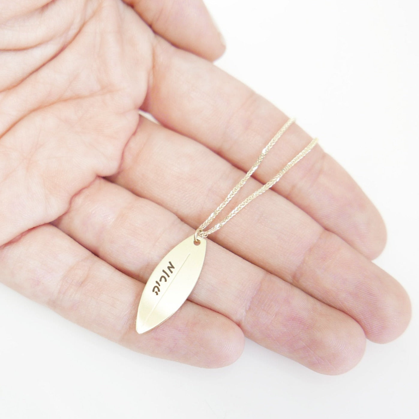 Surfboard gold name Pendant
