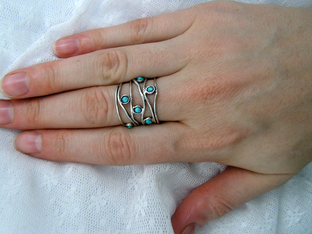 Wide sterling silver opal ring