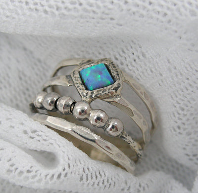 Opal boho silver  ring