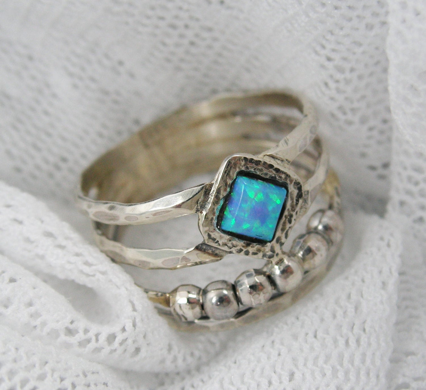 Opal boho silver  ring