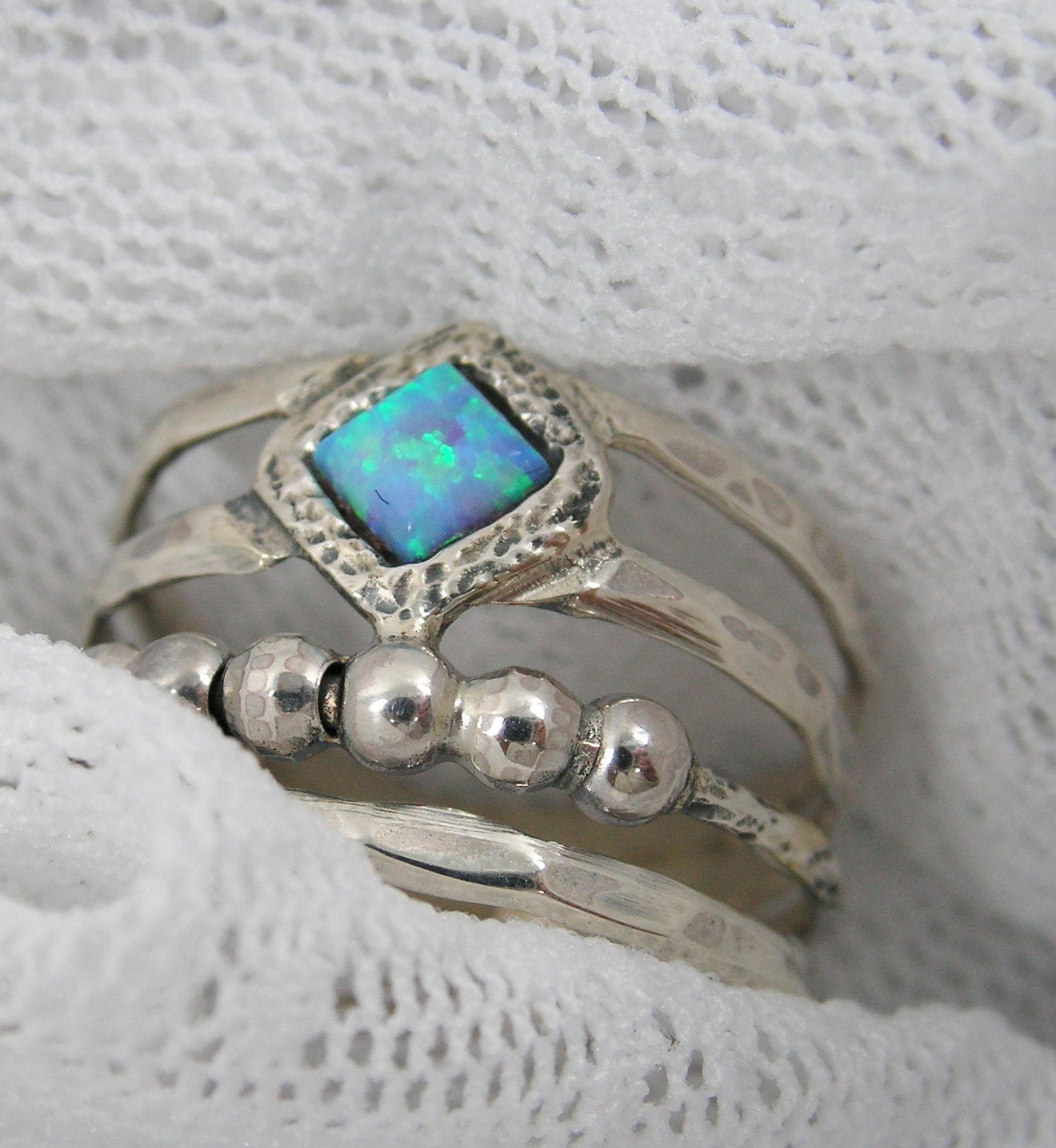 Opal boho silver  ring