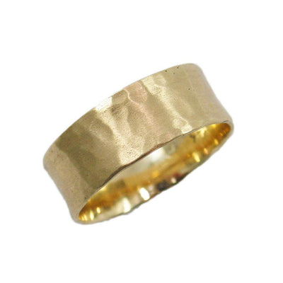 14k yellow gold 7 mm wide shiny hammered band