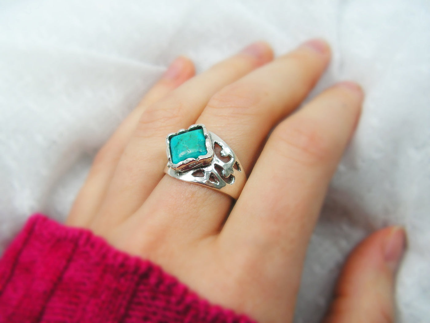 Tribal Turquoise Sterling silver ring