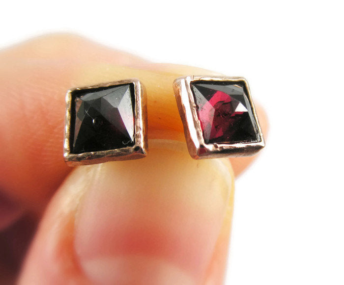 Rose gold Garnet stud earrings