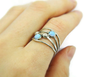 Double sterling silver opal ring