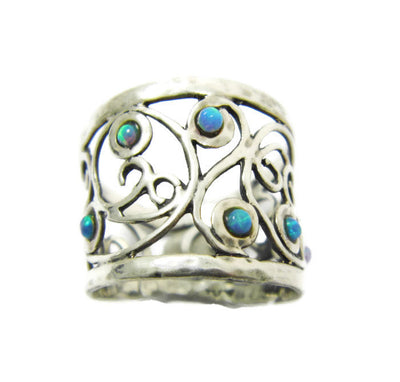 Opal wide silver ring