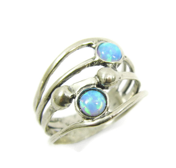 Double sterling silver opal ring