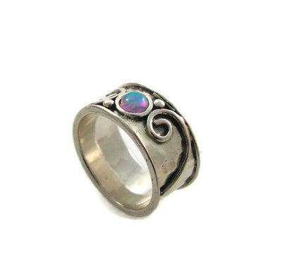 Wide Sterling silver opal ring