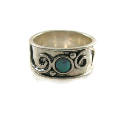 Wide Sterling silver opal ring