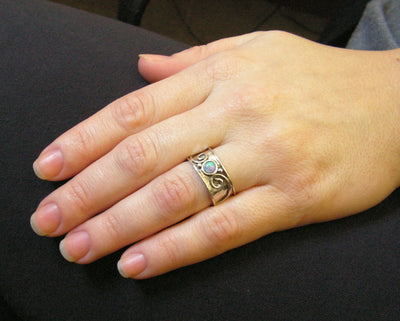 Wide Sterling silver opal ring