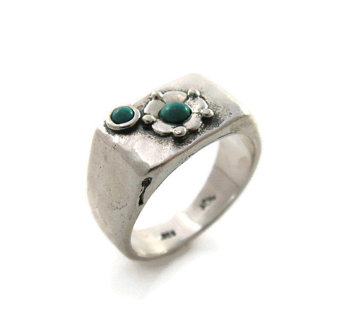 Signed floral turquoise ring