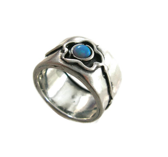 Floral opal silver ring