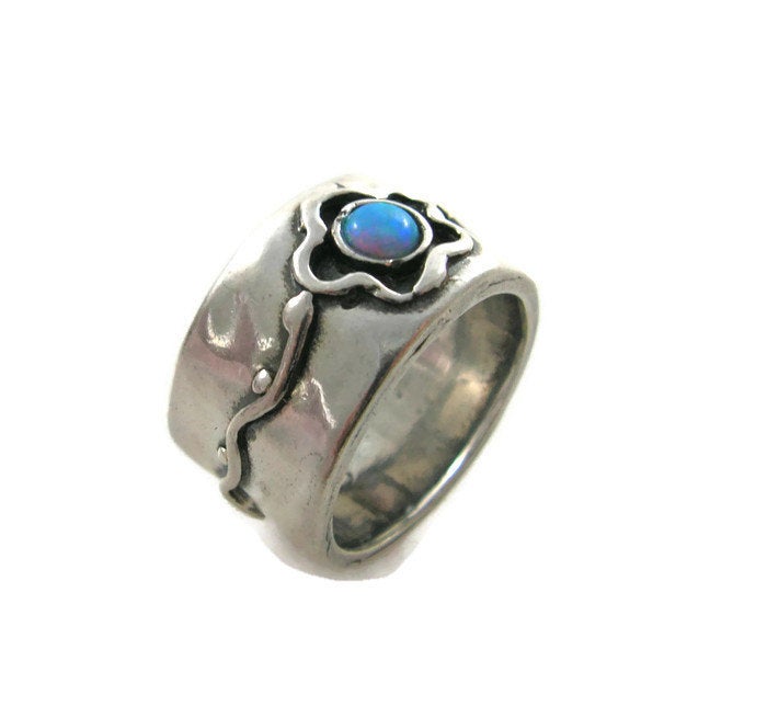 Floral opal silver ring