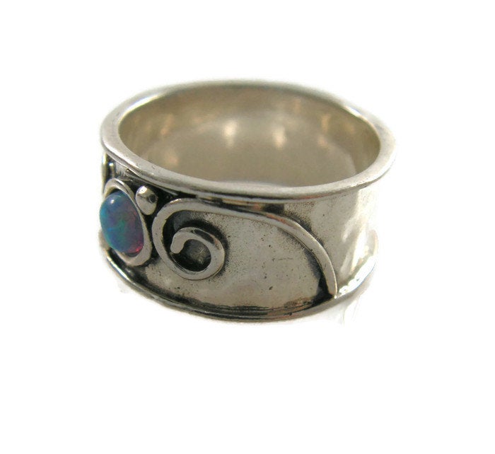 Wide Sterling silver opal ring