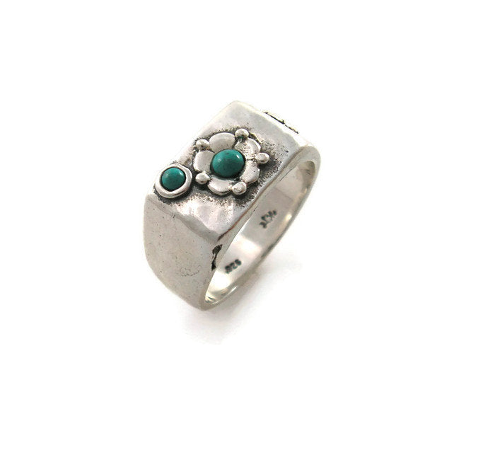 Signed floral turquoise ring