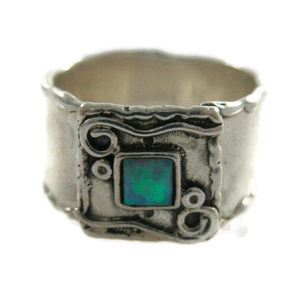 Wide silver opal ring