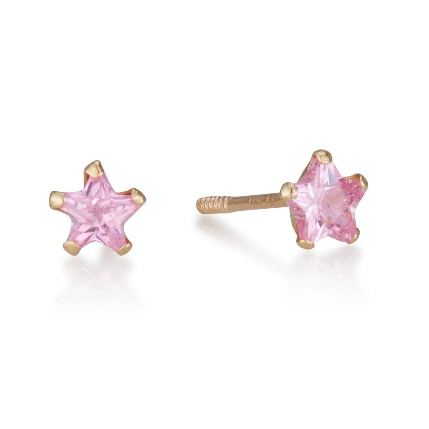 gold stars stud earrings with pink zircon