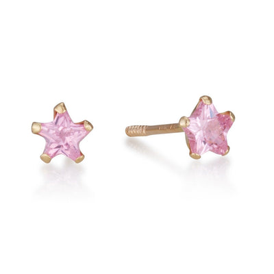 gold stars stud earrings with pink zircon