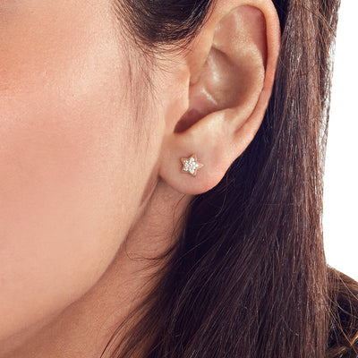 6mm gold stars stud earrings with zircon